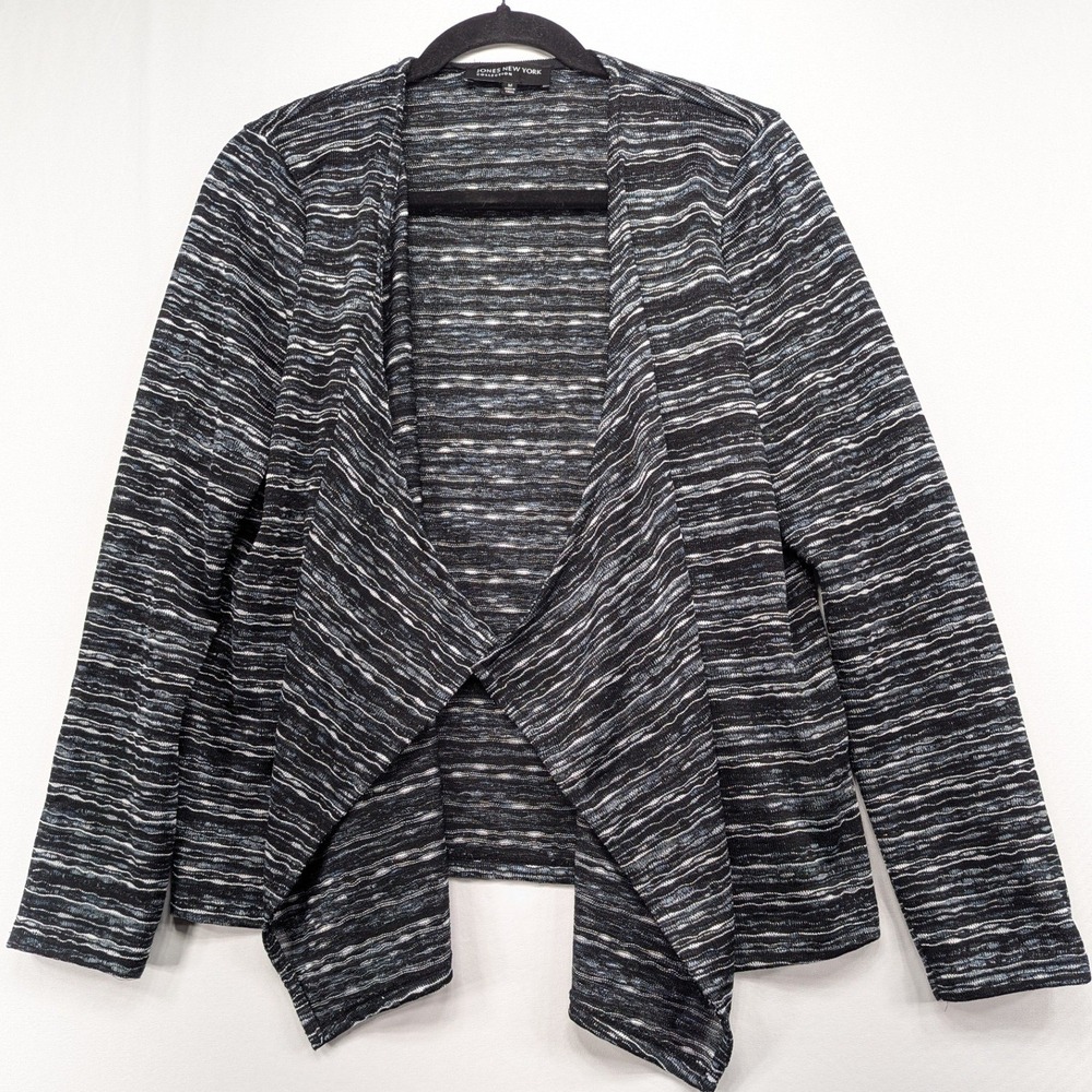 Jones New York Collection Black Space Dye Waterfall Open Front Cardigan Medium